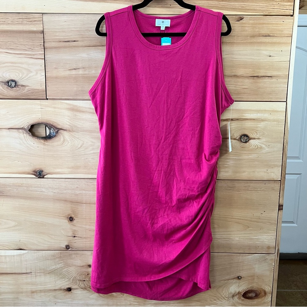 NWT Socialite Fuchsia Midi Tank Dress with Side-shirring, Size XXL